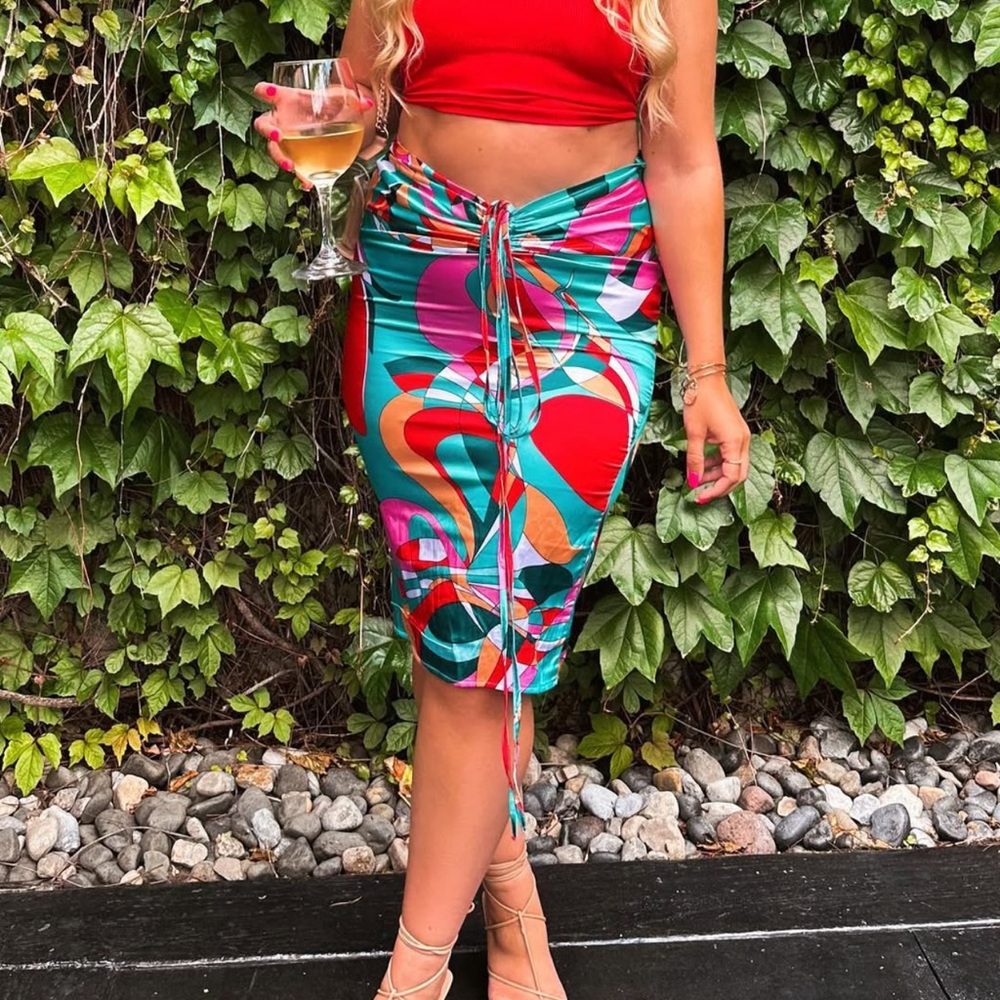 Colorful Abstract Midi Skirt set (matching top)